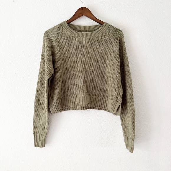AEROPOSTALE Drop Shoulder Sweater Medium Olive Green Relaxed Crew Knit Cozy - Picture 2 of 15